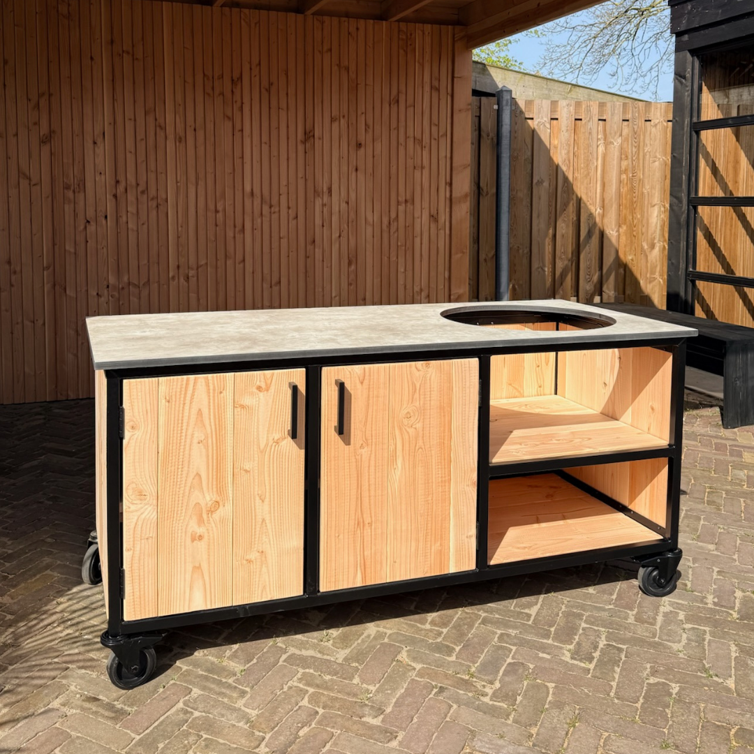 Buitenkeuken Douglas en staal met opbergkast en Beige HPL werkblad - Lengte 180 cm - Afbeelding 3